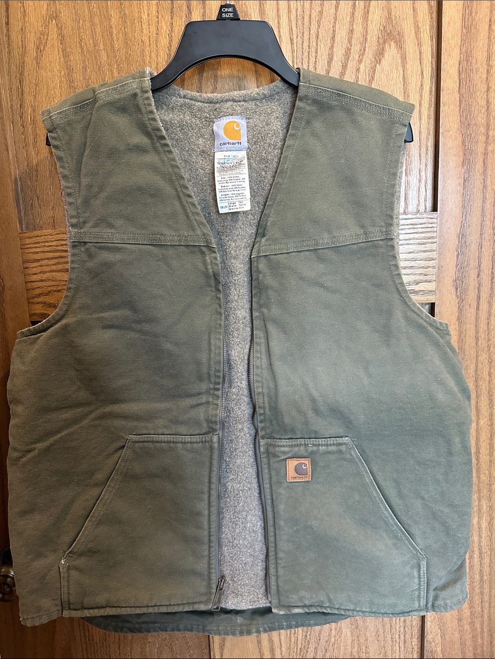 Carhartt Duck Green Utility Work Vest with Fleece Lining